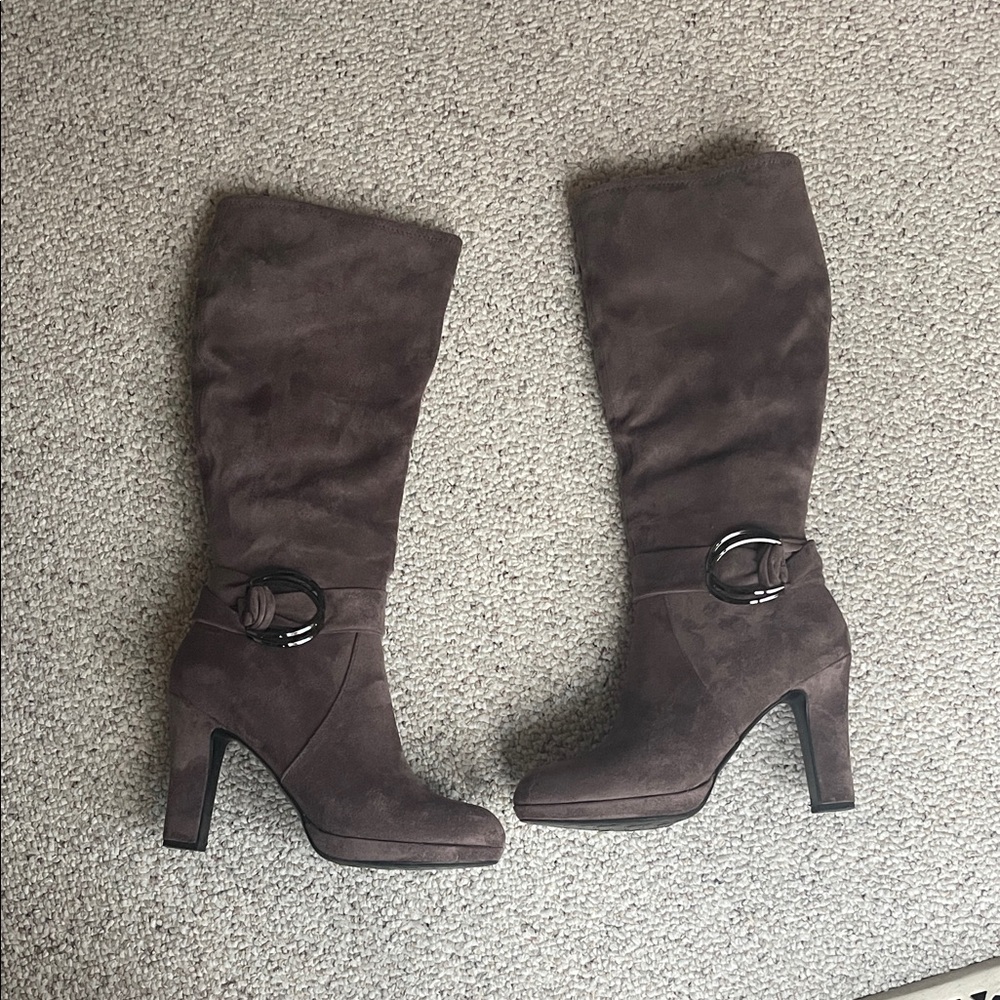 Impo Taupe Suede Heeled Boots with Buckle